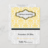 Zwart geel aqua damast bruiloft aangepaste plaatsk kaart (Voorkant / Achterkant)