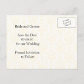 Zwart geel aqua damast bruiloft Save the Date Aankondigingskaart (Achterkant)