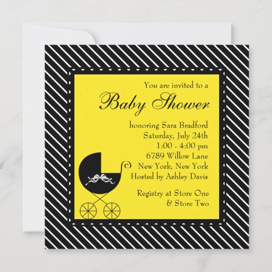 Zwart Geel Baby Douche Uitnodigingen (Achterkant)