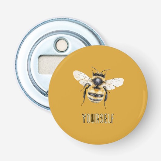 Zwart Geel Bij Jijzelf Button Flesopener (Voorkant)