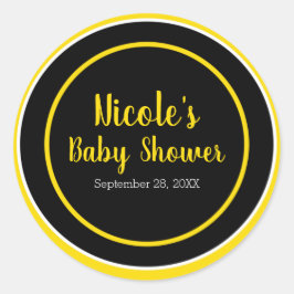 Zwart & Geel Bij Thema Baby Shower Ronde Sticker