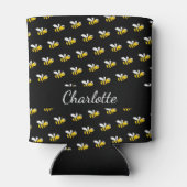 Zwart geel bijennaamschrift blikjeskoeler (Achterkant)