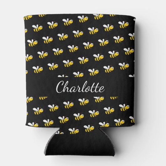 Zwart geel bijennaamschrift blikjeskoeler (Achterkant)