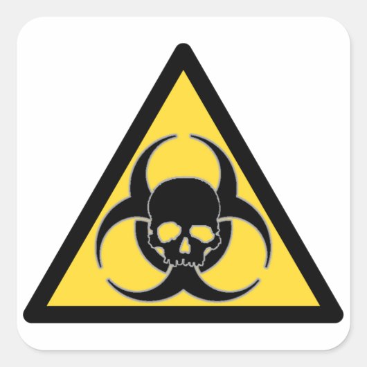 Zwart-geel Biogevaarsymbool en schedel Vierkante Sticker (Voorkant)