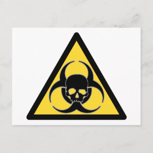 Zwart-geel biohazard-symbool en schedel briefkaart