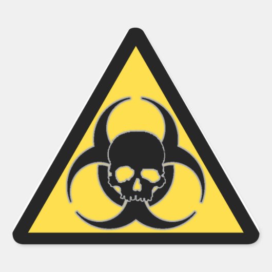 Zwart-geel biohazard-symbool en schedel sticker (Voorkant)