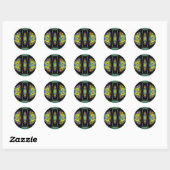 ~  Zwart Geel Blauw en Groen Fractal ~ Ronde Sticker (Vel)