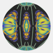 ~  Zwart Geel Blauw en Groen Fractal ~ Ronde Sticker (Voorkant)