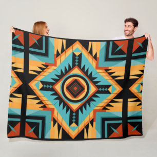 Zwart geel blauw mos fleece deken