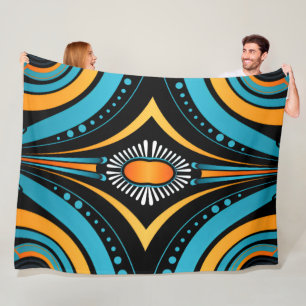 Zwart geel blauwe mos fleece deken