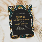 Zwart Geel Blauwgroen Art Deco Arch 50e Verjaardag Kaart