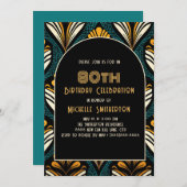 Zwart Geel Blauwgroen Art Deco Arch 80e Verjaardag Kaart (Voorkant / Achterkant)