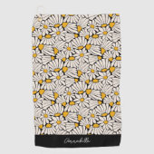 Zwart Geel Bloemen Matisse Block Print Golfhanddoek (Voorkant)