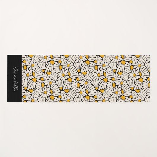 Zwart Geel Bloemen Matisse Block Print Yogamat (Voorkant (horizontaal))
