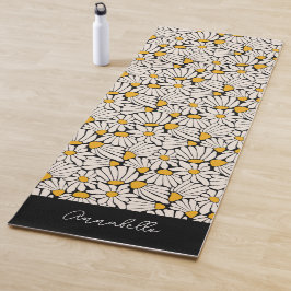 Zwart Geel Bloemen Matisse Block Print Yogamat