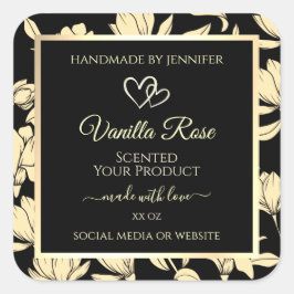 Zwart-geel Bloemen Product Verpakkingsetiketten Vierkante Sticker