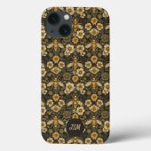 Zwart Geel Bloempatroon Bijen Initialen Case-Mate iPhone Case (Achterkant)