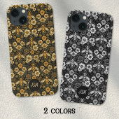 Zwart Geel Bloempatroon Bijen Initialen Case-Mate iPhone Case