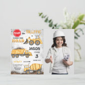 Zwart & Geel Bouw Foto uitnodiging (Staand voorkant)