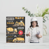 Zwart & Geel Bouw Foto uitnodiging (Staand voorkant)