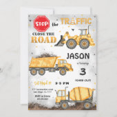 Zwart & Geel Bouw Verjaardag Uitnodiging (Voorkant)