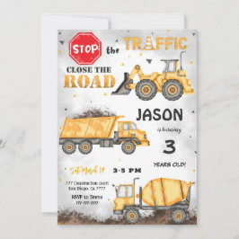 Zwart & Geel Bouw Verjaardag Uitnodiging