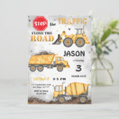 Zwart & Geel Bouw Verjaardag Uitnodiging (Staand voorkant)