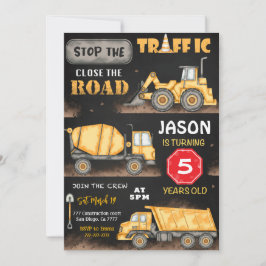 Zwart & Geel Bouw Verjaardag Uitnodiging