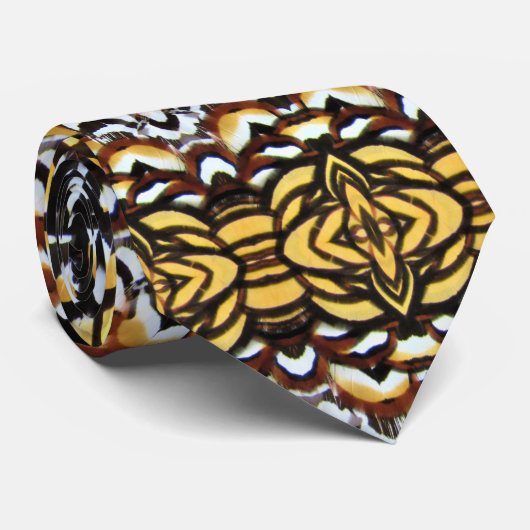 Zwart, Geel, Bruin Rheeve's Pheasant Feather Strop Stropdas (Opgerold)