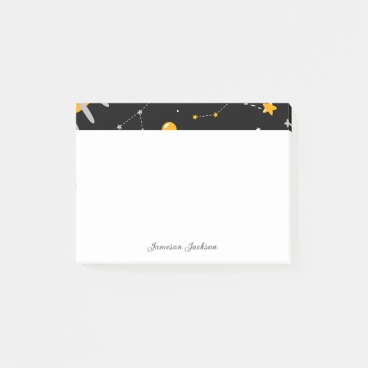 Zwart geel buitenste ruimtesterren post-it® notes (Voorkant)