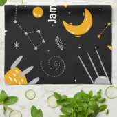 Zwart geel buitenste ruimtesterren theedoek (Gevouwen)