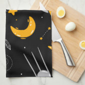 Zwart geel buitenste ruimtesterren theedoek (Quarter Fold)
