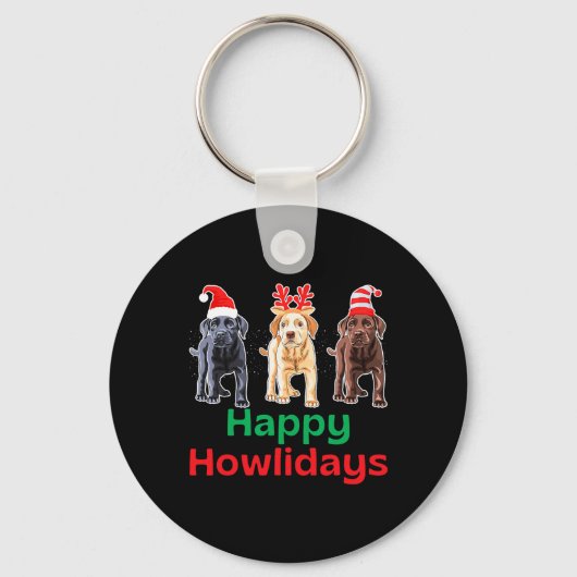 Zwart geel chocolade lab kerst labrador gehuil sleutelhanger (Voorkant)