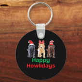 Zwart geel chocolade lab kerst labrador gehuil sleutelhanger (Voorkant)