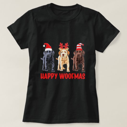 Zwart Geel Chocolade Lab Kerst Labrador Happ T-shirt (Design voorkant)