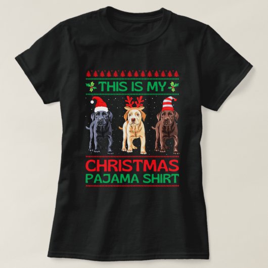 Zwart Geel Chocolade Lab Kerst Labrador Paja T-shirt (Design voorkant)