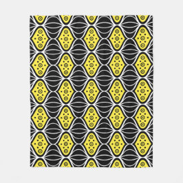 Zwart Geel Cirkel Ovaal Art Deco Modern Patroon Fleece Deken