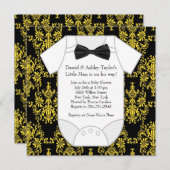 Zwart Geel Damask Baby Boy Shower Kaart (Voorkant / Achterkant)