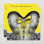 Zwart Geel Damask Corset Bachelorette Party Kaart (Voorkant / Achterkant)