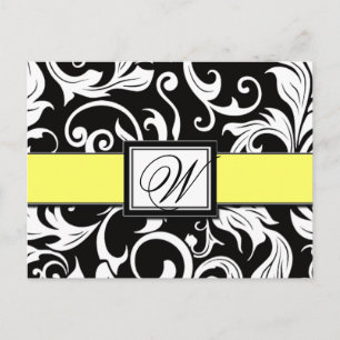 Zwart & Geel Damast Wedding Save the Dates Aankondigingskaart