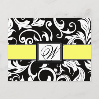 Zwart & Geel Damast Wedding Save the Dates Aankondigingskaart