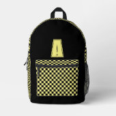 Zwart-geel dambord monogram bedrukte rugzak (Voorkant)