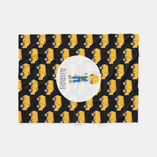 Zwart Geel Dump Truck Boy Construction Worker Fleece Deken (Voorkant (Horizontaal))
