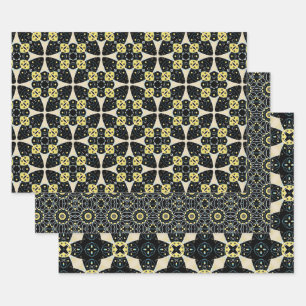 Zwart geel en beige elegante geometrische patronen inpakpapier vel