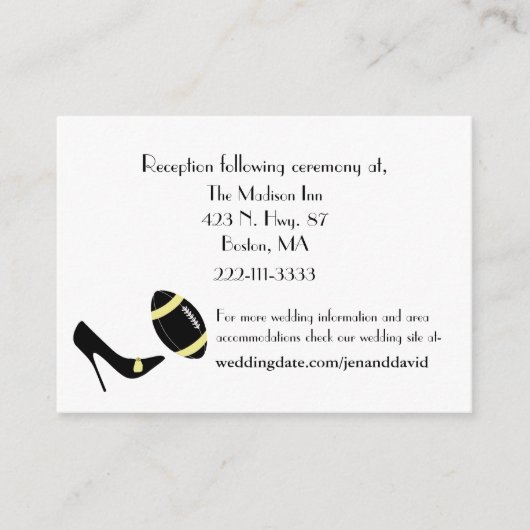 Zwart, geel en wit Football bruiloft behuizingen Informatiekaartje (Voorkant)