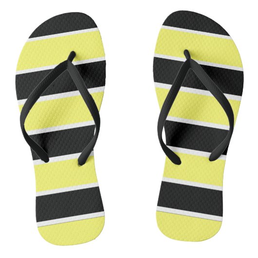 Zwart, Geel en Witte Strepen Teenslippers (Voetbed)