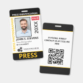 Zwart Geel Foto & Logo Pers ID QR Code Badge (Voor- en achterkant)