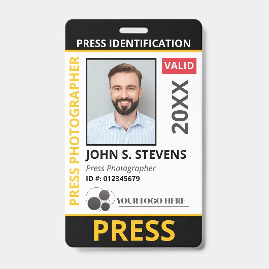Zwart Geel Foto & Logo Pers ID QR Code Badge (Voorzijde)