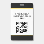 Zwart Geel Foto & Logo Pers ID QR Code Badge (Achterkant)