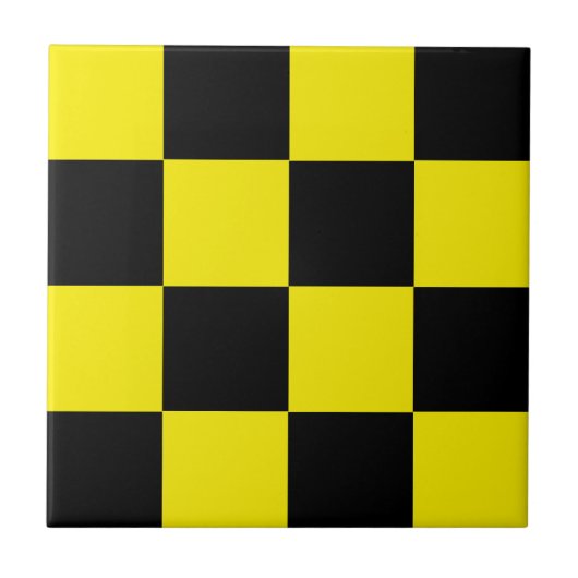 Zwart-geel Geruite Keramische Tegel Tegeltje (Voorkant)
